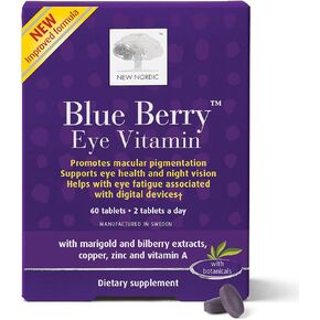 NEW NORDIC Blue Berry Eye Vitamin Lutein Supplement with Zinc, Supports Macular Pigmentation, Eye and Vision Function, Wild Bilberry with Marigold, 120 Tablets (Pack of 1)