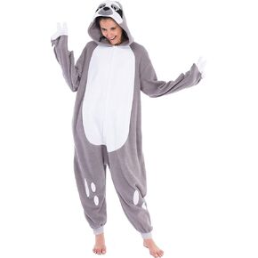Spooktacular Creations Unisex Adult Sloth Pajama Plush Sloth Costume with Hat and Glove for Halloween Costume Dress Up Party
