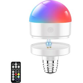 Rechargeable Light Bulbs with Remote, Battery Operated Light Bulb with Dual Recharging Ways, 350LM Dimmer E26 Detachable LED Emergency Light with 13 Colors Optional &3 Timer,Non-Hardwired,2Pcs