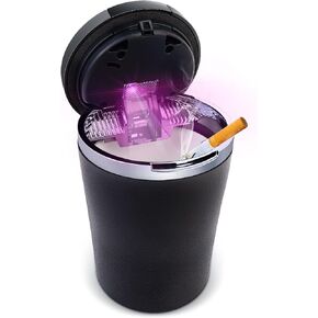 Car Ashtray, Auto Ashtray with Damping Lid Purple LED Light for Most Car Cup Holder Home Office (Black)