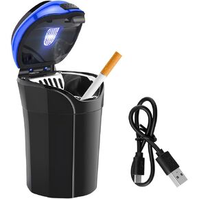 Car Ashtray with Lid, Rechargeable Stainless Auto Ashtray with LED Light Indicator, Portable Smell-Proof Ashtray Cup with Lid & Detachable Cigarette Lighter, Car Accessories (Silver) in Kuwait