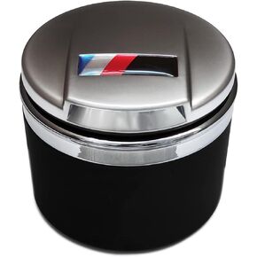 Car Ashtray Exclusively for BMW 1/3/5/7 Series and X1/X3/X5/X6, with LED Light and Lid, Detachable and Portable (Matt Silver)