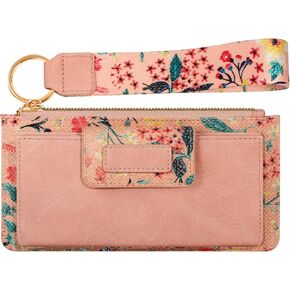 Bistup Wristlet Wallets Women - Cute Leather Ladies Teen Girls Credit Card Holder Keychain Large Capacity Flower Floral Rfid