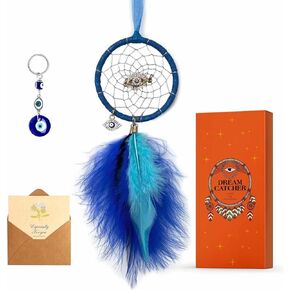 Evil Eye Hanging Pendant Car Charm Ornament, Jiyamony Small Dream Catcher for Car Rearview Mirror Accessories Good Luck Charm with a Keychain Gift