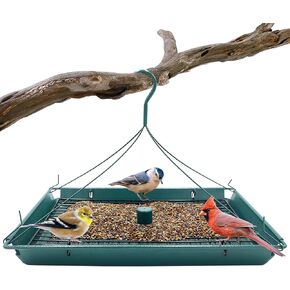 Zenport Z203009 2-in-1 Platform Bird Feeder, Post Mount, Sturdy Metal Weatherproof Construction, Green
