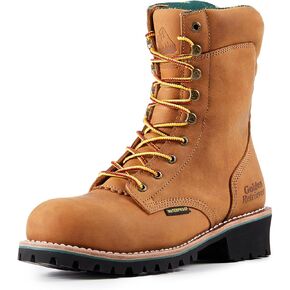 GOLDEN RETRIEVER Logger boots for men Waterproof Composite Toe 9" height Crazy Hourse Leather Slip and Oil Resistant Goodyear Welt Logger Boots G81594