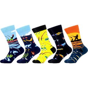 WeciBor Men's Dress Colorful Novelty Funny Casual Combed Cotton Crew Socks 5 Pack