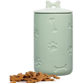 NIXBYO Dog Treat Container Airtight-Cute Ceramic Dog Treat Jar,5" Round X 9",Cookie Organizer with Lid,Kitchen Counter Rustic Food Storage Canister for Dogs,Cats,Small Animals-Gifts Pet Accessorie