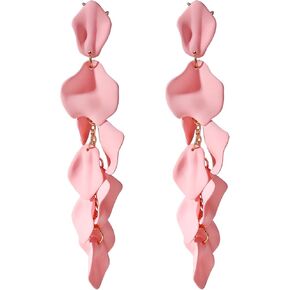 Dangle Acrylic Petal Earrings - Long Drop Rose Flower Earrings for Women