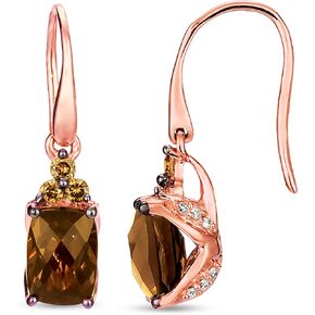 14K STRAWBERRY GOLD DIAMOND SMOKY QUARTZ EARRINGS