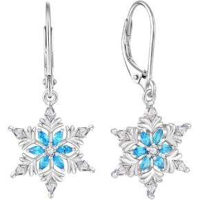 925 Sterling Silver Snowflake Earrings for Women Winter Frozen Flower Dangle Drop Earrings Blue/White Cubic Zirconia Christmas Jewelry