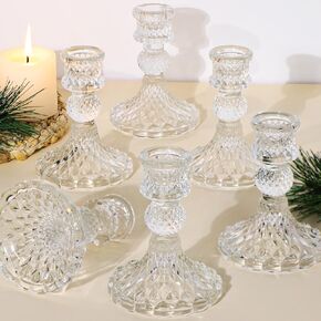 Taper Candlestick Holder Set of 6, Gold Candle Holders & Vintage Candlestick Holders, Glass Candle Holder for Wedding Table Decorations, Birthdays, Christmas Decor