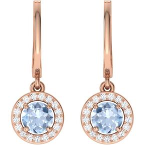 Diamondere Natural and Certified Gemstone and Diamond Drop Huggies Earrings in 14K White Gold | 1.10 Carat Halo Earrings for Women