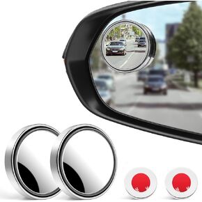 LivTee Blind Spot Mirror, 2'' Round HD Glass Frameless Convex, 2Pack Side Mirror Blind Spot, Rear View Mirrors Exterior Accessories with Wide Angle Adjustable Stick for Car SUV and Trucks, Silver