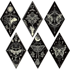 6 Pcs Moth Wall Art Boho Sun Moon Phases Wall Hanging Gothic Wooden Minimalist Vintage Moth Sign Plaque Farmhouse Wall Pediments for Home Living Bedroom
