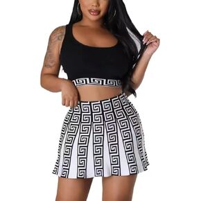 Women Two-Piece Skirt Set Fishing Net Knittin Hollow Out Off Shoulder Beach Dresses Outfit Bodycon Maxi Dress