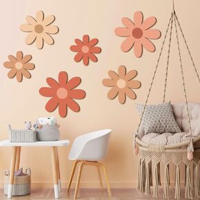 Thyle 6 Pcs Daisy Wall Decor Wooden Daisy Wall Art Flowers Wall Signs Hanging Plaque for Home Nursery Bedroom Farmhouse Bathroom Decorations Housewarming Gifts (White Color)