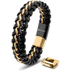 SERASAR | Premium Genuine Leather Bracelet [Steel] for Men in Black | Magnetic Stainless Steel Clasp in Black, Silver and Gold | Exclusive Jewellery Box | Great Gift Idea