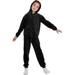 MessBebe Girls Sweatsuits Velour Tracksuit 2 Piece Outfits Tracksuit Zip Up Hoodie Sweatshirt Sportswear Jogging Set