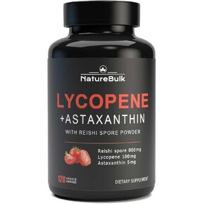 Lycopene 100mg + Astaxanthin 5mg with Reishi Spore, Supplement for Skin Health and Immune Support, 100% Natural Astaxanthin from MicroAlgae and Natural Tomato Extract, 120 Veggie Capsules
