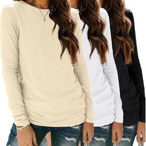 SUNBS Womens 3 Packs Long Sleeve Shirts Loose Fit Fall Tops Fashion Clothes Outfits 2024 Basic Tee Crew Neck Tops
