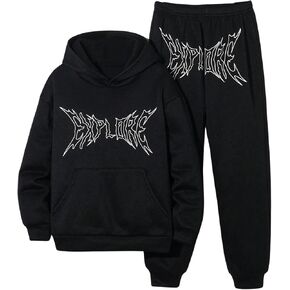 Verdusa Boy's 2 Piece Outfit Graphic Hooded Sweatshirt and Sweatpants Sweatsuit Sets