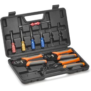 iCrimp Deutsch Terminal Crimp Tool Kit, Close Barrel and Open Barrel Crimper, Deutsch Removal Extraction Tool for Deutsch DT Connectors, Solid & Stamped Contacts, Delphi Weather Pack Terminals-12PCS
