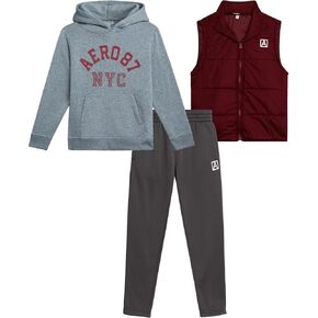 AEROPOSTALE Boys' Sweatsuit Set - 3 Piece Zip Up Hoodie, Puffer Vest and Jogger Sweatpants - Boys' Activewear Set (4-12)