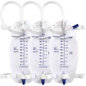 3 Pack Leg Bag Urinary Drainage Bag,1000 ml Catheter Leg Bag with 18" Tubing,Adjustable Cloth Straps,Anti-Reflux Chamber,Splash-Resistant Drain Valve,Latex-Free,Disposal