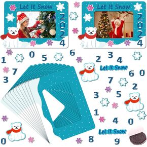 24 Sets Dated Winter Picture Frame Craft Kit Magnet Christmas Photo Frames with Snowflake Stickers Winter DIY Crafts for Kids Toddlers Xmas Gift Decorations Fun Holiday Party Activities