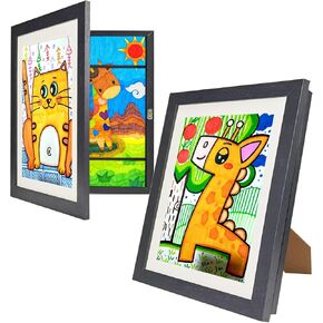 2 Pack Kids Art Frames Changeable Display 8.5x11 with Mat or 10x12.5 without Mat, Front Opening Kid Artwork Picture Frame Great for Children's Drawings Art Crafts Projects Storage and Display