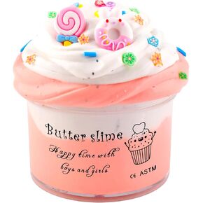 Pink Butter Slime, Lollipop and Round Bunny Add Ins, Super Soft and Non-Sticky, Birthday Gift, Party Favors for Girls Boys, DIY Scented Stretchy Slime Toy(7oz)