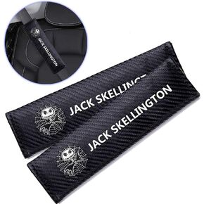 2Pcs for Nightmare - Before Christmas Jack Skellington Car Seat Belt Covers Shoulder Pads, Embroidered Logo Black Leather Car Seat Belt Pads Safety Belt Cover Pad Auto Accessories