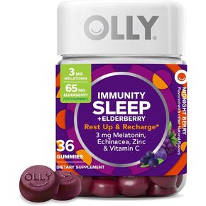 OLLY Immunity Sleep Gummy, Immune and Sleep Support, 3mg Melatonin, Echinacea, Zinc, Vitamin C, Chewable Supplement, Berry - 60 Count