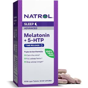 Natrol Advanced Sleep Melatonin + 5HTP, 6mg, Calming Sleep Aid for Restful Sleep, 60 Time-Release Tablets, 60-Day Supply