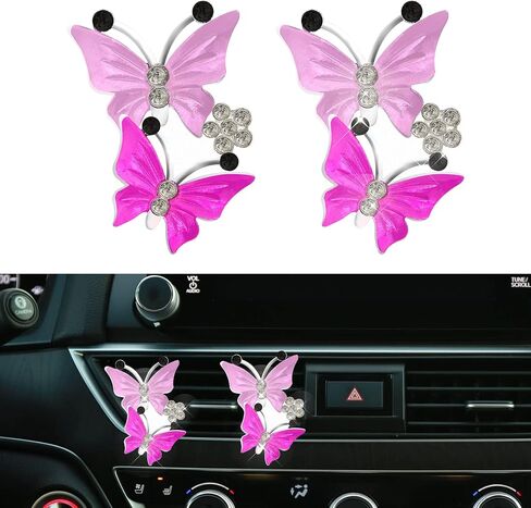 Car Air Fresheners Vent Clips, Car Aromatherapy Vent Clips, Dual Butterfly Car Air Vent Freshener Perfume Clip, Bling Butterfly Air Vent Clips, Sparkly Bling Car Inter Decor Accessories (Grey) in Kuwait
