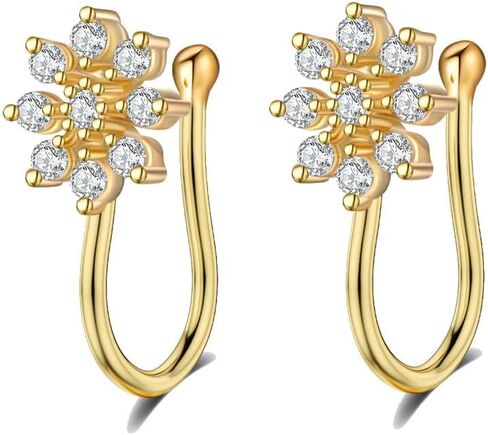 2Pcs CZ Flower Fake Nose Rings Stainless Steel Non Piercing Nose Rings Adjustable Clip On Nose Cuff Gold/Silver Floral Fake Nose Jewelry in Saudi Arabia