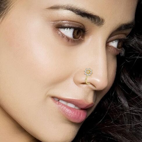 2Pcs CZ Flower Fake Nose Rings Stainless Steel Non Piercing Nose Rings Adjustable Clip On Nose Cuff Gold/Silver Floral Fake Nose Jewelry in Saudi Arabia