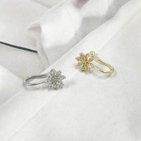 2Pcs CZ Flower Fake Nose Rings Stainless Steel Non Piercing Nose Rings Adjustable Clip On Nose Cuff Gold/Silver Floral Fake Nose Jewelry in Saudi Arabia