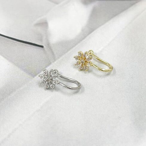 2Pcs CZ Flower Fake Nose Rings Stainless Steel Non Piercing Nose Rings Adjustable Clip On Nose Cuff Gold/Silver Floral Fake Nose Jewelry in Saudi Arabia