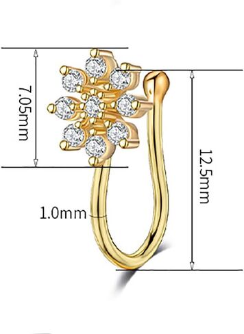 2Pcs CZ Flower Fake Nose Rings Stainless Steel Non Piercing Nose Rings Adjustable Clip On Nose Cuff Gold/Silver Floral Fake Nose Jewelry in Saudi Arabia