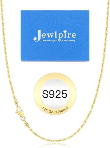 Jewlpire Italian 14K Real Gold Over 925 Sterling Silver Chain Necklace for Women Men, 1.5mm Rope Chain Dainty & Sturdy Women's Chain Necklaces 16 18 20 22 24 26 Inch in Kuwait