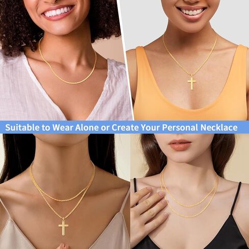 Jewlpire Italian 14K Real Gold Over 925 Sterling Silver Chain Necklace for Women Men, 1.5mm Rope Chain Dainty & Sturdy Women's Chain Necklaces 16 18 20 22 24 26 Inch in Kuwait