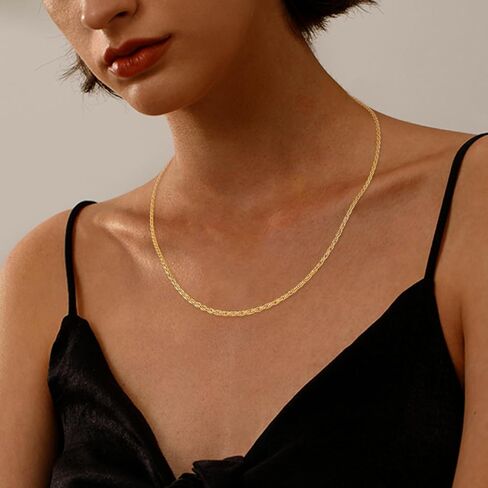 Jewlpire Italian 14K Real Gold Over 925 Sterling Silver Chain Necklace for Women Men, 1.5mm Rope Chain Dainty & Sturdy Women's Chain Necklaces 16 18 20 22 24 26 Inch in Kuwait