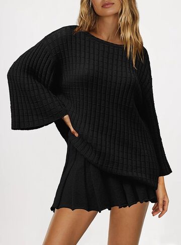 SENSERISE Womens Sweater Skirt Set 2 Piece Outfits Long Sleeve Pullover Top Ribbed Knit Lounge Dresses in Kuwait