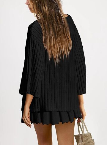 SENSERISE Womens Sweater Skirt Set 2 Piece Outfits Long Sleeve Pullover Top Ribbed Knit Lounge Dresses in Kuwait