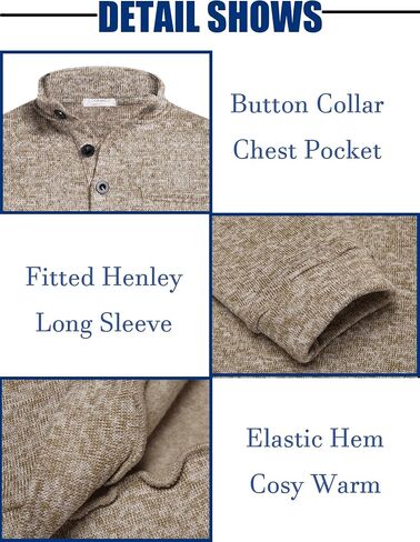 COOFANDY Men's Casual Henley Pullover Sweatshirt Thermal Fleece Slim Fit Sweater in Saudi Arabia