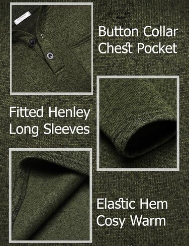 سترة رجالية كاجوال من COOFANDY من Henley بلوفر من الصوف الحراري بمقاس نحيف in Saudi Arabia