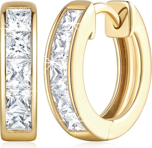 14K Gold Hoop Earrings for Women 14K Gold Earrings Dazzling Square Cubic Zirconia Lightweight Gold Huggie Hoop Earrings Gifts for Women 13mm 25mm in Saudi Arabia