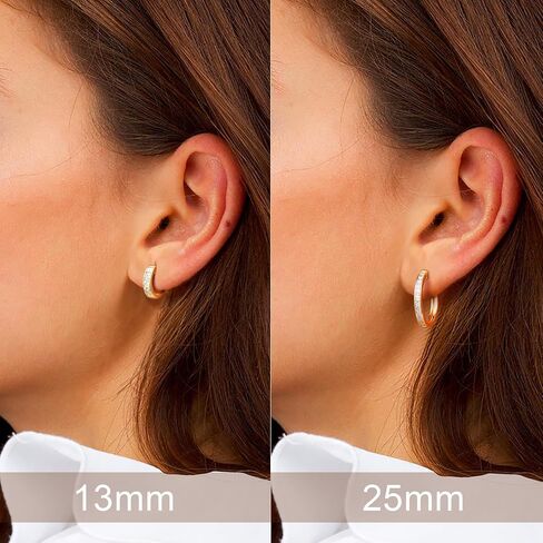 14K Gold Hoop Earrings for Women 14K Gold Earrings Dazzling Square Cubic Zirconia Lightweight Gold Huggie Hoop Earrings Gifts for Women 13mm 25mm in Saudi Arabia